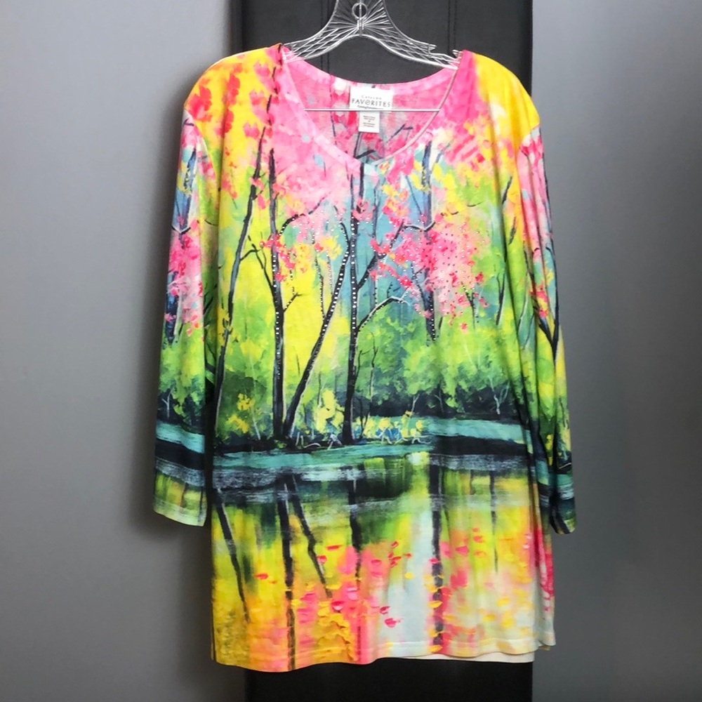 Women’s Flowering Lake Print Tunic Top Size 3X